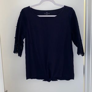 Navy Blue Talbots Shirt with Lace Detailing